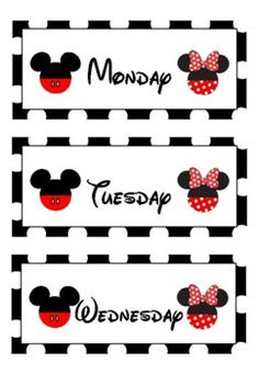 mickey mouse name tags with red and black polka dots