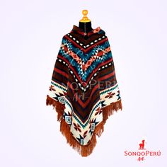 Alpaca Poncho with Native Pattern - Red Triangular Design - Native Pattern - Handmade Poncho FREE SHIPPING Large poncho made of alpaca wool. The ponchos are made from 50% alpaca wool and 50% acrylic. This mix of raw materials ensures that the material is strong, warm and soft! Experience freedom of movement and soft, smooth material. This poncho fits medium to large sized people. Order one of our ponchos now, they are of exceptional quality! It is ideal for a perfect gift, and surprises those yo Brown Alpaca Cape Poncho, Brown Alpaca Poncho Cape, Brown Alpaca Poncho For Winter, Brown Alpaca Shawl, Traditional Brown Winter Cape, Traditional Brown Shawl Poncho, Brown Alpaca Winter Cape, Brown One Size Cape, Alpaca Brown Shawl For Winter