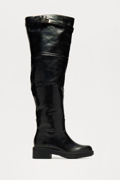 Available In Black. Knee High Flat Boots Hardware Detail Round Toe Low Heel Imported | Paige Thigh High Boots in Black size 6 by Fashion Nova Flat Boots For Women, Knee High Flat Boots, High Flat Boots, Knee High Boots Flat, Boots Flat, Classy Shoes, Thigh Boots, Flat Boots, Boots For Women