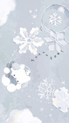 snowflakes and teddy bears on a gray background