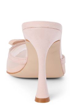 A dainty bow accentuates the pointy toe of this perfectly sophisticated and modern pump. 4 1/4" heel Textile upper/synthetic lining and sole Imported Chic 4-inch Kitten Heels In Synthetic Material, Chic Synthetic Heels For Events, Feminine 4-inch Heels For Evening, Feminine Pointed Toe Heels With Heel Strap, Feminine Heels With Padded Heel For Events, Spring Cocktail Heels With Bow, Chic Synthetic Kitten Heels With 4-inch Heel, Feminine Kitten Heels With Wrapped Heel, Chic Closed Toe Heels With Bow