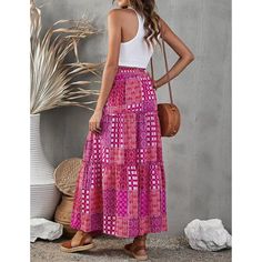 Purple Bohemia Print Tie Waist Maxi Skirt 7 Layered Dip, Long Purple Skirt, Layered Dip, Long Green Skirt, Layered Dip Recipes, Boho Maxi Skirt, Short Sleeve Floral Dress, Summer Items, Print Maxi Skirt