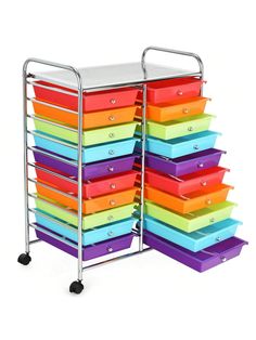 a multicolored storage cart with many drawers