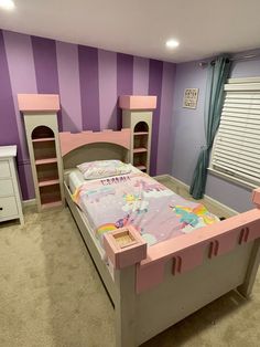 "Princess Castle Bed (PLANS ONLY) in downloadable pdf format. A project you can build so your little king or queen can transition to a big-kid bed they will love to sleep in! This princess castle bed plan set is designed for a twin size mattress (75\"L x 39\"W x 7\"H), but you could modify the build to accommodate a larger mattress. These plans include many detailed diagrams and instructions, explaining each step very clearly. Finished bed dimensions are 91\"L x 75\" W x 62\"H. The bed is design Diy Castle Bed, Diy Princess Bed, Girl Princess Bed, Princess Themed Bedroom, Toddler Princess Room, Peincess Bed, Kids Bed Castle, Princess Castle Bed, Princess Castle Twin Bed