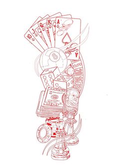 a drawing of playing cards on top of a machine