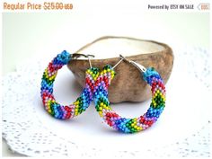 Rainbow earrings, multicolor seed beaded crochet hoop earrings, gift for her women, summer statement Animal Print Jewelry, Big Dangle Earrings, Celebrities Earrings, Bottle Earrings, Beaded Rope, Printed Jewelry, Rainbow Beads, Rainbow Earrings, Beaded Skull