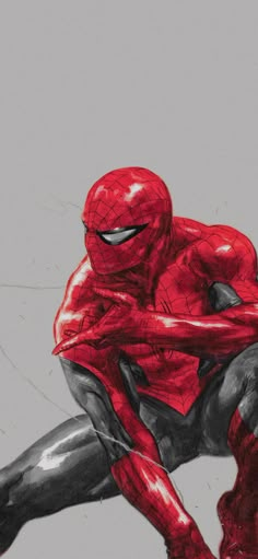 a drawing of a spider - man crouching down with his hands on his hips