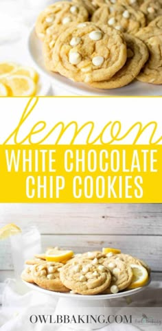 lemon white chocolate chip cookies on a plate