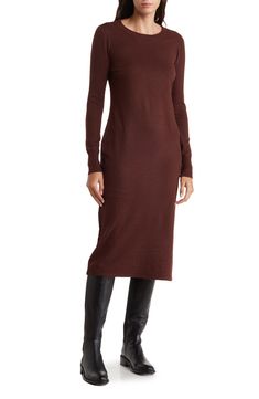 This classic sweater dress is created from warming knit and features a versatile silhouette that can be dressed up or down. Crewneck Long sleeves 100% polyester Machine wash Imported Model stats: 5'10" height, 41" bust, 36" waist, 48" hip. Model is wearing size Small. Petite Sweater Dress, Nordstrom Rack Dresses, Sweater Dress Petite, Plus Size Sweater Dress, Womens Winter Dresses, Sweater Midi Dress, Sweater Dress Outfit, Classic Sweater, Daytime Dresses