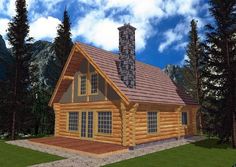 a small log cabin with a chimney on the roof