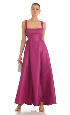 Foxie Fit and Flare Maxi Dress in Dark Pink | LUCY IN THE SKY Pink Formal Gowns, Raspberry Formal Dress, Wedding Guest Fit And Flare Dress, Fit And Flare Bridesmaid Dress, Soft Autumn Formal Dress, Fluffy Bridesmaid Dresses, Dark Jewel Tone Bridesmaid Dresses, Dark Berry Bridesmaid Dresses, Structured Bridesmaids Dresses