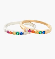 Meet our Mini Rainbow Band Ring- this whimsical piece is adorned with an arc of meticulously selected CZ stones, each shimmering with the joyous hues of the rainbow. Perfect for the color-loving daydreamer, this ring is more than an accessory—it's your very own piece of wearable joy. Fine Jewelry: Multicolor Stackable Pieces, Multicolor Stackable Fine Jewelry, Rainbow Multi-stone Jewelry Gift, Rainbow Jewelry With Sparkling Stones As Gift, Rainbow Jewelry With Sparkling Stones For Gift, Rainbow Colored Fine Jewelry Rings For Anniversary, Rainbow Sterling Silver Rings As Gift, Rainbow Sterling Silver Promise Ring, Rainbow Multi-stone Birthstone Ring For Anniversary