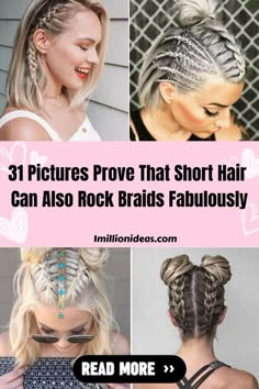 Short braids are a timeless look that will always be a favorite of ours, despite the fact that braided hairstyles appear to… Braided Hair Short Length, Nordic Braids Short Hair, Braids For Shorter Hair, Viking Hair For Short Hair, Braids In Short Hair Ideas, Pretty Braided Hairstyles For Short Hair, Cute Braids For Medium Hair, Short Hair Braids Styles, Short Curly Hairstyles Braids