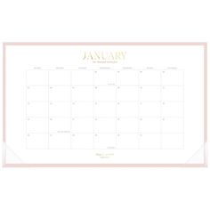 a pink and gold calendar with the word january on it