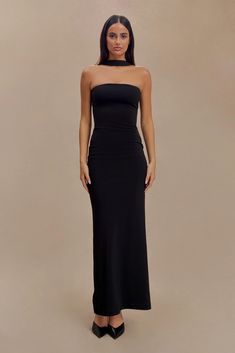 Velma Halter Collar Maxi Dress - Black | MESHKI U.S Dress With Overlay, Collar Maxi Dress, Cocktail Maxi Dress, Scoop Neck Midi Dress, Graceful Movement, Straight Neckline, Trending Styles, Online Dress Shopping, Fitted Bodice