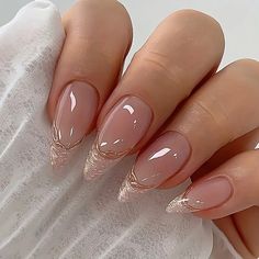 24pcs Glossy Medium Almond Fake Nails - Pearlescent Pinkish Press On Nails With Golden French Tips - Sweet Cool False Nails For Women Girls Welcome Door Mats, Non Slip Flooring, New Year Decor, Kawaii Nails, Area Carpet, Patterned Carpet, Nail Designs Summer, False Nails, Almond Nails