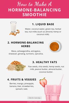 Complete guide to smoothies for hormone balance, including benefits, best ingredients and recipes (with greens, maca and more). Hormone Balancing Smoothie, How To Balance Hormones, Hormone Balancing Diet, Foods To Balance Hormones, Baking Powder Uses, Balancing Hormones, Balance Hormones Naturally, Baking Soda Beauty Uses, Healthy Hormones