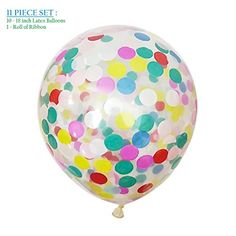 a large balloon filled with multicolored confetti on top of a white background