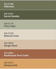 the color scheme for different shades of brown, green and beiges is shown in this image