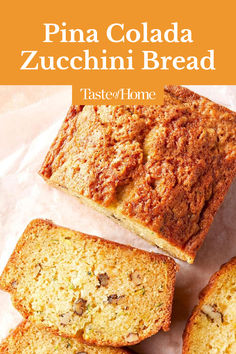 At my husband's urging, I entered this recipe at the Pennsylvania Farm Show—and won first place! You'll love the cakelike texture and tropical flavors. —Sharon Rydbom, Tipton, Pennsylvania Farm Show, Zucchini Bread Recipes, Summer Squash, Zucchini Bread, Taste Of Home, Pina Colada, Loaf Bread, Quick Bread, Bread Recipes