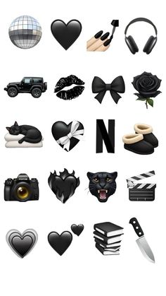 various black and white objects are arranged in the shape of letters