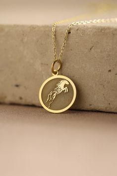 Gold Horse Pendant - Horse Gold Necklace ● Material of pendant: Solid Gold 14k ( REAL GOLD ) ● Metal Stamp: 14k ( REAL GOLD ) ● The pendant is available in 5 sizes: - 12,7 mm / 0.5 inches (Diameter) - 14,0 mm / 0,55 inches ( Diameter ) In the photos - 15,3 mm / 0.6 inches ( Diameter ) - 16,5 mm / 0,65 inches ( Diameter ) - 19,1 mm / 0,75 inches ( Diameter ) ( In the photos the size is 14mm / 0.55 inches Diameter ) ( Jump Ring inner diameter: 4 mm ) ● Material of chain: Solid gold 14k ( REAL GOLD Horse Design Pendant Necklace As Gift, Gold Horse Design Pendant Necklace, Gold Pendant Necklace With Horse Design, Horse Design Round Pendant Necklace As Gift, Horse Design Round Pendant Necklace For Gift, Horse Design Pendant Jewelry Gift, Round Pendant Necklace With Horse Design For Gift, Necklace Woman, Horse Pendant