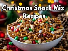 christmas snack mix in a white bowl