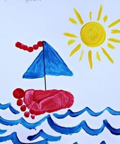 a child's drawing of an umbrella floating in the ocean