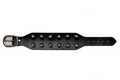 comfortable design. It measures 10 inches in length and 1.5 inches in width, made from soft black leather with adjustable metal buckle, adorned with 10 glossy black alloy metal studs that stick out 1 inch. Black Edgy Wristband With Studs, Trendy Black Bracelets With Rivets, Black Leather Bracelet With Rivets For Concerts, Edgy Leather Bracelet With Black Band, Edgy Black Leather Bracelet With Spikes, Adjustable Black Wristband With Rivets, Black Trendy Bracelets With Studs, Edgy Black Leather Bracelet, Trendy Black Bracelets With Studs