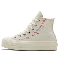 Spring Sale - KICKS CREW Converse Wishlist, Floral Converse Platform, Platform Converse Embroidery, Daisy Embroidered Converse, Converse Floral Embroidered Lace-up Sneakers, Converse Low-top Sneakers With Floral Embroidery, Cute Converse, Chuck Taylor All Star Lift, Oversized Tee Shirt