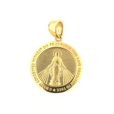 Discover the profound symbolism of our 18K Solid Yellow Gold Round Miraculous Medal Pendant, featuring the iconic design revered for its spiritual significance. Measuring 0.57 inches (14.60 mm) in diameter, this exquisite pendant is crafted from hypoallergenic 18K yellow gold, ensuring both style and comfort for all-day wear. Complete with an Amalia gift box and bag, it makes a meaningful gift for any special occasion. The front of the medal showcases the traditional image of the Miraculous Meda The Letter M, Mens Silver Jewelry, Crawlers Earrings, Iconic Symbols, Baby Earrings, Kids Necklace, Miraculous Medal, Pray For Us, Letter M