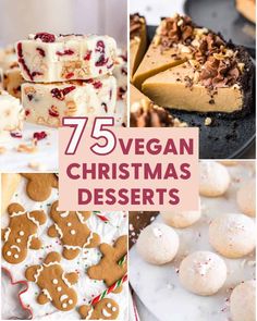 vegan christmas desserts collage with text overlay