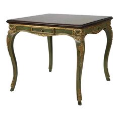 18th C Style Venetian Giltwood Green Italian Game Table Antique Game Table, Card Game Table, Game Table, Table Games, Living Room, Green