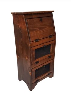 a wooden desk with two drawers and one drawer on the bottom, in front of a white background