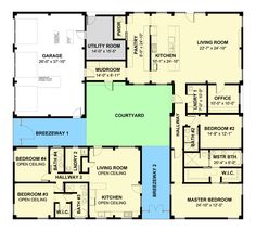 the floor plan for a house with three separate rooms and one large bedroom on each side