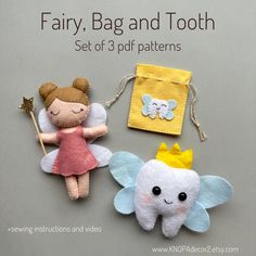 two felt tooth fairy dolls and a yellow bag