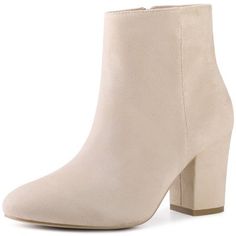 This is a cue for you to indulge in our elegant pair of ankle boots that are sure to become your favorite. Their design element is what makes them stand out. Chunky Heels Ankle Booties; Side Zip; Round Toe; Vamp: Faux Suede; Outsole: Rubber; Heel: ABS; Heel Height: 3 1/8 inches; Shaft Height: 4 3/4 inches. Elegant Cream High Ankle Heeled Boots, Elegant High Ankle Cream Boots, Beige Pointed Toe Heeled Boots For Party, Beige Ankle Heeled Boots For Party, Cream Heeled Boots For Fall Party, Elegant Cream Heeled Boots With Block Heel, Elegant Cream Block Heel Boots, Chic Beige Heeled Boots For Party, Elegant Spring Wedding Boots