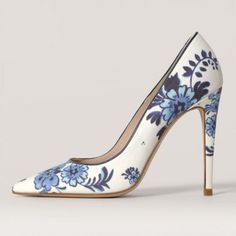 Blue Heels Aesthetic, Graduation Aesthetic, 2020 Shoes, Floral High Heels, Olive Velvet, Blue High Heels, Heels Aesthetic, Fantastic Shoes, Colorful Heels