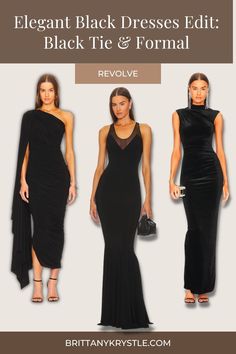 The most elegant black wedding guest dresses with appropriate options for white tie, black tie, formal, and semi-formal wedding attire. Be the best dressed wedding guest with these timeless wedding guest dress ideas that are perfect to wear year round (spring, summer, fall, winter). Includes a variety of stylish gown styles (long, midi, one shoulder, asymmetrical)