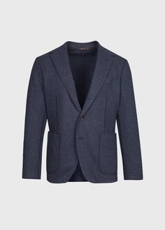 Finely crafted in Italy, this exquisite wool and cashmere jersey jacket is an easy and effortless fall style. Layer with a cashmere turtleneck, neutral toned wool trousers and sneakers for a fresh and modern tailored look.  Single Breasted 3 Button Notch Lapel 2 Patch Pockets Unlined Side Vents. Paul Stuart is one of the oldest and most well respected names in fashion, offering exclusive and custom tailored clothing, sportswear, footwear and accessories for men and women. Renowned for exper Elegant Tweed Jacket With Patch Pockets And Notch Lapel, Long Sleeve Wool Sport Coat With Pressed Crease, Elegant Suits With Patch Pockets, Elegant Long Sleeve Suits With Patch Pockets, Tailored Cashmere Blazer With Notch Lapel, Luxury Cashmere Single-breasted Blazer, Luxury Tweed Jacket With Patch Pockets For Business Casual, Luxury Wool Tweed Jacket With Welt Pockets, Wool Tweed Jacket With Concealed Placket