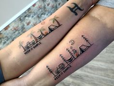 two people with matching tattoos on their arms