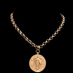 Saint Michael Cable Link Chain Necklace Gold - Whispering Cowgirl Queens Jewels, Map Reading, Chain Necklace Gold, Angelic Realm, Saint Michael, Gold Link Chain, World Religions, Gold Designs, Gold Bracelets