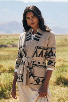 Sylvia Peruvian Alpaca Wool Cardigan | Overland New Mexico Fashion, Mexico Fashion, Knit Sweater Coat, Wool Knitting, Western Wear Outfits, Jacquard Design, Belted Cardigan, Sheepskin Coat, Cardigan Sweater Coat