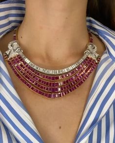 Lab Created Ruby & Diamond Collar Necklace Silver Handmade Highend Women Jewelry Handmade Necklace Designs, Ruby Necklace Designs, Ruby Diamond Necklace, Filipino Clothing, Diamond Collar, Indian Choker, Ruby And Diamond Necklace, Indian Wedding Jewelry Sets, Gemstone Collection