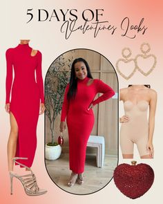 a woman in a red dress and high heels with the words 5 days of valentine's gifts