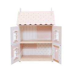 a doll house with all the furniture and accessories in it's pink color scheme