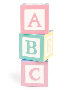 three blocks with letters are stacked on top of each other in the shape of abc and c