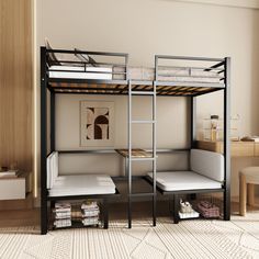 a bunk bed with two white pillows on it