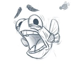 a drawing of a fish with its mouth open