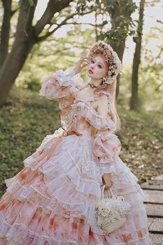 Pink [Rose Letter] Off Shoulder Triple-Layered Print Ruffle Hanayome – LolitaInside Big Ball Gowns, Princess Clothing, Rococo Dress, Punk Dress, Wedding Dresses With Flowers, Princess Dresses, Pink Collar, Princess Outfits, Princess Wedding Dresses